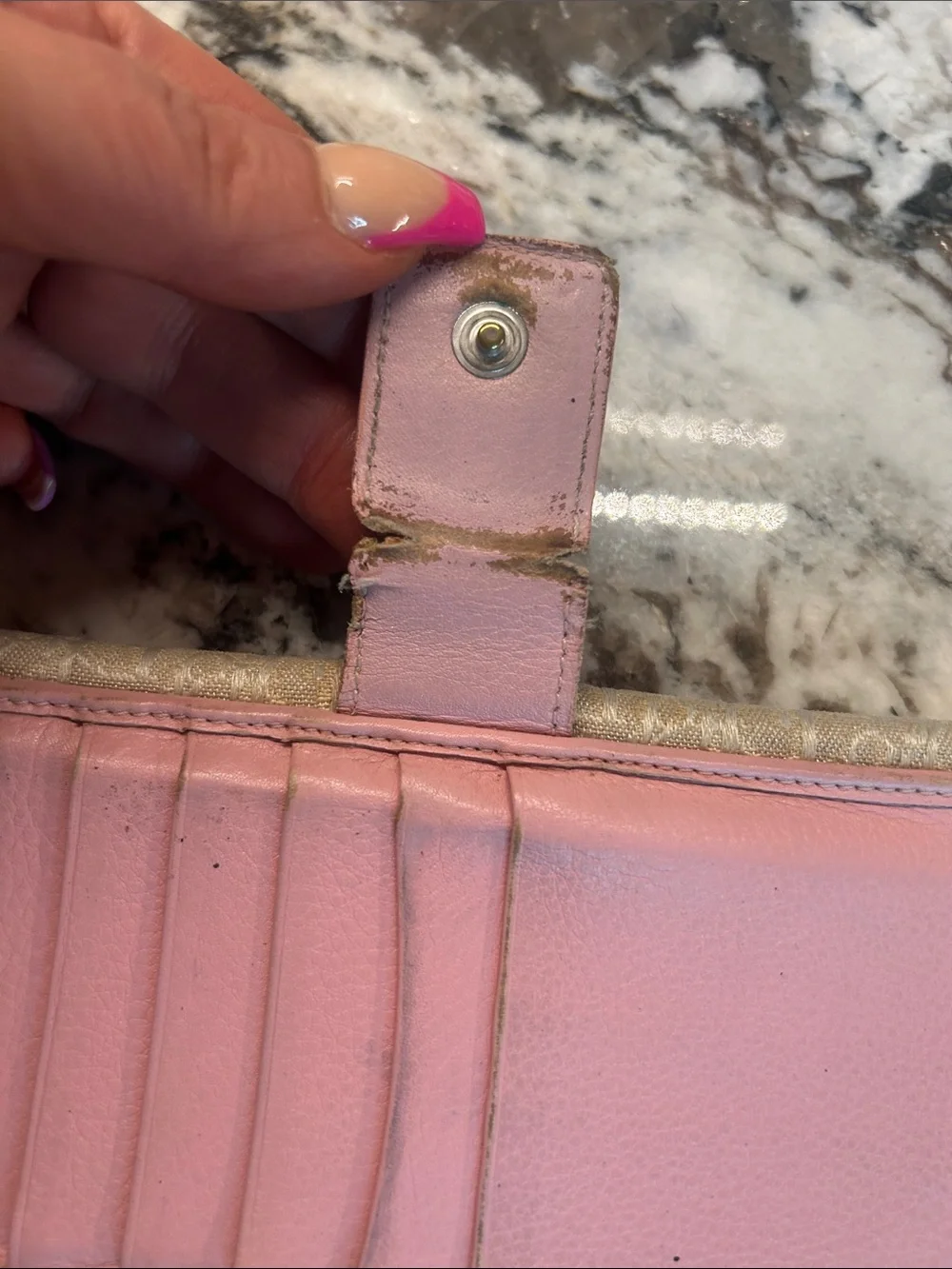 Dior Beige Canvas Continental Wallet with Pink leather Trim